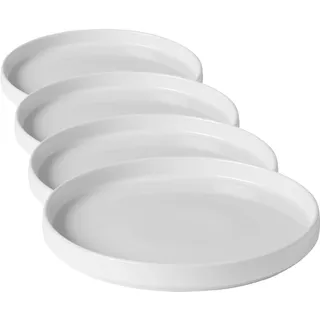 HENDI Teller, mit hohem Rand, Oslo, modernes Design, stapelbar, mikrowellengeeignet, stapelbar, verglast, Dessertteller, Essteller, Speiseteller, ø240x(H) 26mm, Porzellan, weiß (Packung mit 4)