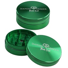 Black Leaf Diamond Aluminium-Grinder 2-teilig Ø 56mm | hochwertiger Aluminium beschichteter Crusher | Premium Grinder mit Diamantschliff Zähnen | grün