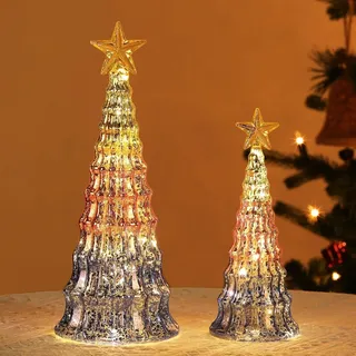Lewondr Glas-Weihnachtsbaum Lichter, 2 Stück Tischplatte Quecksilber kleine Baum mit Lichtern, Built-in Batterien Betrieben Weihnachten Tischlampen Ornament Weihnachtsdekoration, Blau & Lila