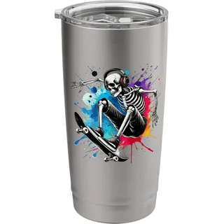 Halloween Splash Kunst Skelett Skateboarder Skateboard Doppelwandiger Edelstahl-Thermobecher