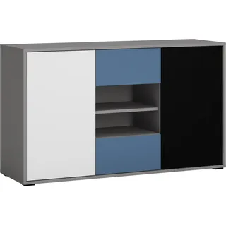 Sideboard Kommode Jugendzimmer LIIVA-129 in grau mit schwarz, weiß, blau, B/H/T: ca. 125,7/74,2/40 cm - Grau