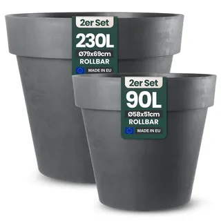 Kreher XXL Pflanztopf/Pflanzkübel rund mit 79 cm / 58 cm Durchmesser, ausstattet mit Rollen! Der Eye-Catcher für Garten, Terrasse, Restaurants & Gewerbe! (Anthrazit, XL+XXL)