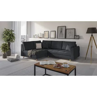 S-STYLE MÖBEL - Ecksofa mit Holzfüßen im skandinavischen Stil Marco aus Anthrazit Luxusmicrofaser - Ottomane links - B/T/H: 231 cm/161 cm/81 cm - Grau