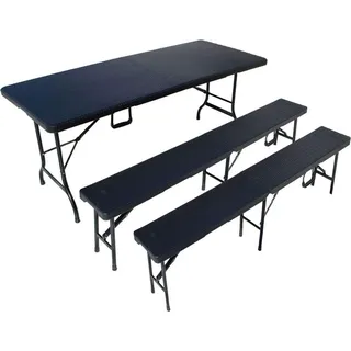 Sitzgarnitur, Rattan-Optik, 1 Tisch + 2 Bänke Bierzeltgarnitur - Schwarz