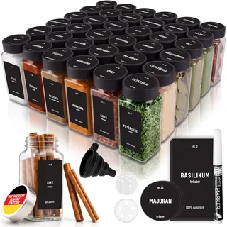 Deco haus® Gewürzgläser Eckig mit Gewürzetiketten Gewürzgläser mit Streueinsatz 36er Set - Gewürzdosen Set Gewürzbehälter Gewürzaufbewahrung - Spice jars Gewurzglaeser Gewürzstreuer Glas