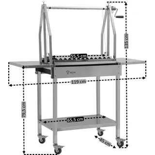 BBQ-Toro Edelstahl Asado Grill, 119 x 45 x 135 cm, Argentinischer Holzkohlegrill mit Seitenablagen - Silber