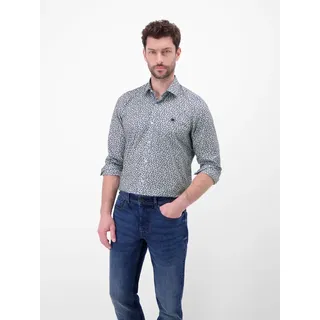 Langarmhemd LERROS, Herren, Gr. XL, N-Gr, broken weiß, Web, Obermaterial: 97% Baumwolle, 3% Elasthan, gemustert, normal hüftbedeckend, Rundhals, 2-Knopf-Manschette, Hemden Langarmhemd, mit Allover-Minimal-Print