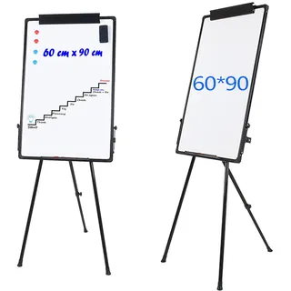 TUKA-i-AKUT ​2er Flipchart Ständer Magnetisch Whiteboard 90X60cm, Höhenverstellbar Zusammenklappbar, Flipchart-Staffelei Whiteboards mit Papierhalter, Beschreibbar Abwischbar, Schwarz TKD8710-2X