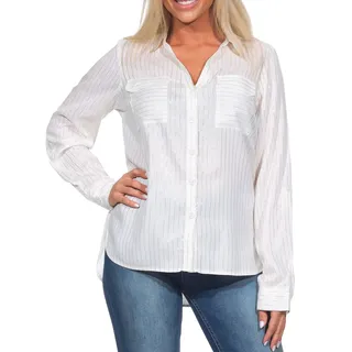 VERO MODA Damen Langarm Bluse Hemdbluse mit Glitzerfäden VMBumpy Glitter 10321777 Snow White Gold Lurex XL