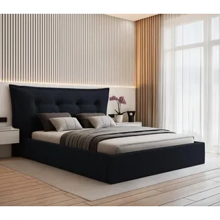VALLH Polsterbett Bett 200x220 mit Matratze Beige Samt - Kissenkopfteil mit lattenrost (Bella Piano 17 + Matratze) - Schwarz