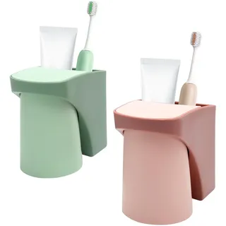 KQDRAVINE 2 Stück Zahnbürstenhalter Zahnputzbecherhalter ohne Bohren Toothbrush Holder Mit Magnetischem Becher Kinder Zahnputzbecher Wand Zahnputzbecher Kunststoff für Familien, Paar-Pokal