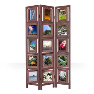 Homestyle4u Paravent Raumteiler, 3 teilig Fotos Bilder Weiß Braun Hellbraun Holz Trennwand