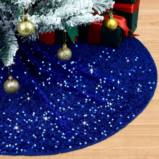 FUHSY Königsblau 116 cm Pailletten-Weihnachtsbaumrock Samt Glitzer Personalisierte Baumröcke Blauer Baumrock Glitzernder Weihnachtsrock Baum für Halloween 1.8 m Weihnachtsbaumschmuck Ornamente