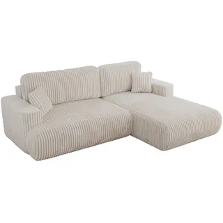 MKS Meble MKS Ecksofa OVO mit Schlaffunktion und Bettkasten, Beige Cord, L-form Couch, 4-Sitzer Ecksofa, 271x195x95 cm - Rechts Seite - Beige