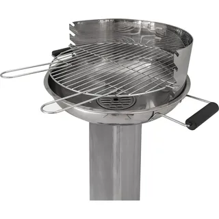 Kohlegrill aus Edelstahl - Säulengrill - Wetterfest - Höhenverstellbarer verchromter Rost - Aschewanne - Lüftungsschieber - Piezozündung - Blau