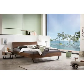 Hasena Massivholzbett Tresali, Farbe: Nussbaum, geölt, Metallfarbe: Anthracit, verschiedene Größen - 20 cm/160 x 200 cm