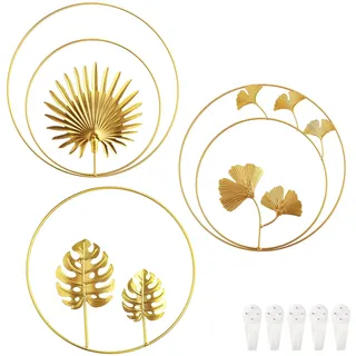 Gold Wanddeko Metall 3D Wandskulpturen, 3Pcs Wanddeko, aus Metall Blätter | 3D metalldeko wand, Ginkgo Blatt Kunst Hängen Ornament, für Schlafzimmer Wohnzimmer Heimtextilien (Gold)