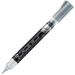 Pentel - Rotulador pincel con pulsador trasero y de tinta brillante, Color plata.