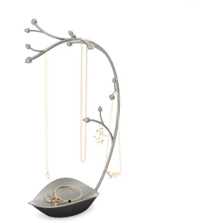 Umbra Orchid Schmuckständer und Schmuckbaum für Ketten mit integrierter Schmuckablage, Stahlgrau, 23 x 14 x 38 cm, Metall