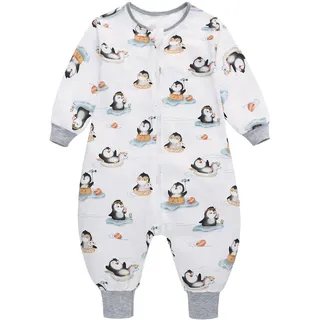 Baby Schlafsack Sommer mit Füßen 0.5 Tog 100% Baumwolle Kinder Sommerschlafsack mit Ärmel für Jungen und Mädchen (Pinguin, S/6-18M)