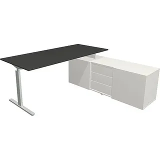 Kerkmann Schreibtisch Form 2 180x80x74 cm m. Sideboard 160x50x58 cmT-Fuß Alusilber anthrazit - Silber, Grau