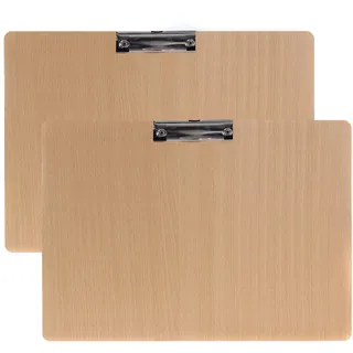 2er Klemmbrett A3 Quer aus Hartholz extra dick 4mm, mit Aufhängeose, Gummierter Metalklemme, Skizzenblock Schreibbrett Clipboard, Qualität Holz Faserplatte, Zwischenablage Schreibblock TKD8009-A3-2X
