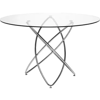 Kare Design Tisch Molekular, Silber, 4-6 Personen, Rund, Wohnzimmer,Luftige Optik, Esszimmertisch, Sicherheitsglas Tischplatte, Edelstahlgestell, 76x120x120 cm (HxBxT)