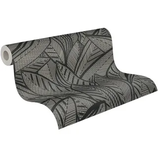 A.S. Création Vliestapete mit Blättern - hochwertige Tapete Floral 399334 in Schwarz, Metallic - Tapete Vlies Blätter Muster - Made in Germany