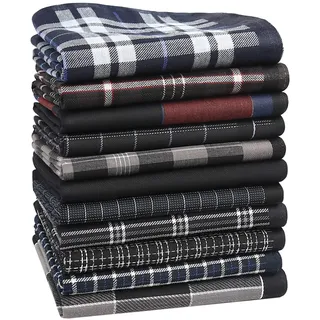 HOULIFE Herren Schwarz Taschentücher aus Reiner 60S Baumwolle 43x43cm 11 Dunkle Farbe Muster für Alltagsgebrauch 11 Stücke