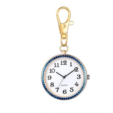 JewelryWe Karabiner Taschenuhr mit Gravur Quarz Analog Uhr Strass Quarzuhr mit Schlüsselanhänger für Ärzte Krankenschwestern Sanitäter Köche Gold Blau