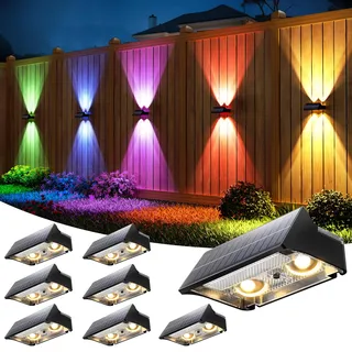 VOLISUN 8 Stück Solar Zaunleuchten für den Außenbereich, 9 Farbmodi und RGB Solar Gartenleuchten, wasserdicht IP65, helle Zaun-Solarleuchten für Garten, Hinterhof, Zaun, Deck (Schwarz)