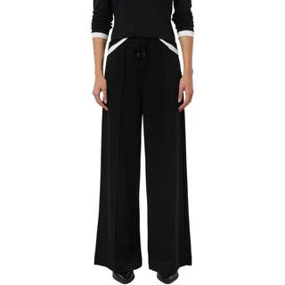 Stoffhose COMMA, Damen, Gr. 46, N-Gr, schwarz, Web, Obermaterial: 100% Baumwolle, unifarben, normal lang, Hosen Stoffhose, mit weitem Bein und Kordelzug