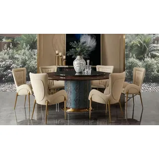 Sessel Stuhl 1x Esszimmer Lounge Sitz Polsterstuhl Luxus Leder Fernseh Lehnstuhl - Beige