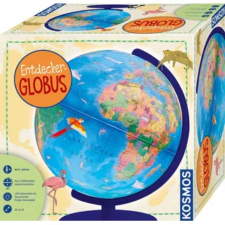 Kosmos Entdecker-Globus beleuchtet mit Tieren und Sehenswürdigkeiten bunt