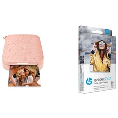 HP Sprocket Portable Photo Printer (2nd Edition) – Instantly Print 2x3 Sticky-Backed Photos from Your Phone – [Blush] [1AS89A] + HP Papier Tintenstrahldrucker – Papiere Tintenstrahldrucker