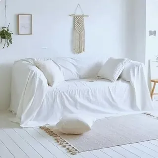 L'Emporio Casa Sofaüberwurf, Tagesdecke, Leinen, robust, Baumwolle, in Panama 160 x 260 – 260 x 280 – 360 x 280 cm, Maxi-Bettlaken, Baumwolle, Granfoulard, Made in Italy (Weiß, 160 x 280 cm)