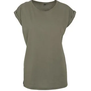 Build Your Brand Damen T-Shirt Ladies Extended Shoulder Tee, lang geschnittenes T-Shirt für Frauen, Baumwolle, Olive, XL - XL