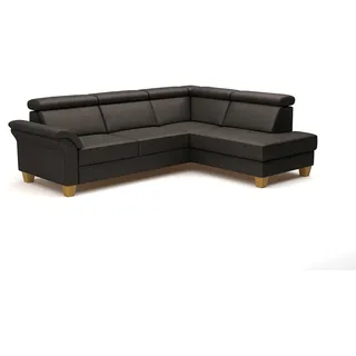 CAVADORE Leder-Schlafsofa Ammerland mit Ottomane / Landhaus-Sofa mit Federkern, Bett, Bettkasten + Kopfteilverstellung / 245 x 84 x 194 / Leder Dunkelbraun