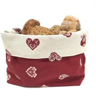 Gaidra Brotkorb - Stoff - Brötchenkorb - Tirol, alpenländisches Landhaus Stil, für Aufbewahrung von Brot und Gebäck, Doubleface zweiseitig verwendbar - Hochwertige Verarbeitung - Motiv Herzen rot