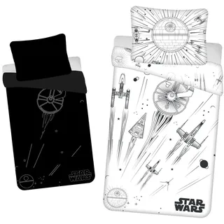 Jerry Fabrics Star Wars Raumschiffe Baumwolle Schwarz/Weiß 140 x 200 cm + 70 x 90 cm