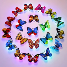 (Packung mit 24 Stück) 3D Bunt Schmetterling Wanddeko Licht, Flash LED Deko Beleuchtung Nachtlicht, Glasfaser-Schmetterling für Kinderzimmer Schlafzimmer Wanddekoration