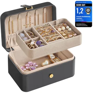 SONGMICS GISELLA Kollektion - Schmuckkästchen Reise mit 2 Ebenen, Schmuckkasten klein, Schmuckaufbewahrung, tragbar, für größere Accessoires, Geschenkidee, 11,6 x 16 x 7,5 cm, schiefergrau JBC166G01