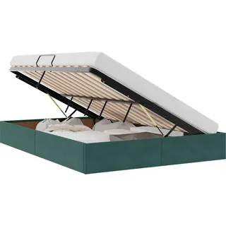 vidaXL Ottoman Bettgestell mit Speicher Dunkelgrün 140 x 200 cm Samt - Grün
