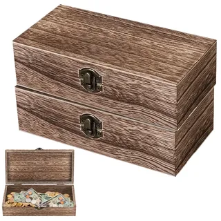 PRITOK Natur Holzschachtel Holzbox mit Deckel 2 Stück Holzbox mit Deckel Braun Unlackierte Holztruhe Erinnerungsbox Bastel Geschenkbox für Malen Deko Holzkiste Aufbewahrungsbox, 20 x 10 x 6 cm