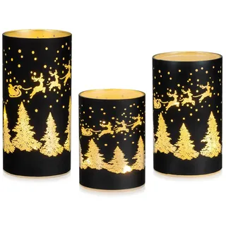Staymoment Weihnachtsdeko Innen Tischdeko Weihnachten: 3er Set LED Windlicht Weihnachtsdekoration Tisch Fensterbank Weihnachtsbeleuchtung Deko Schwarz Gold Christmas Decor Winterdeko Beleuchtung