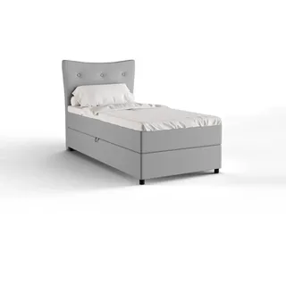 panda möbel Boxspringbett, 100cm x 200cm, Grau, mit Bettkasten, Matratze und Topper, Einzelbett, Nevada Panda Möbel - Hellgrau