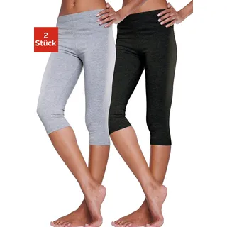 Caprileggings VIVANCE ACTIVE, Damen, Gr. 48/50, N-Gr, grau (1x hellgrau, meliert, 1x schwarz), Single Jersey, Graumeliert (Obermaterial): 60% Baumwolle, 35% Polyester, 5% Elasthan. Obermaterial: 95% Baumwolle, 5% Elasthan, meliert, unifarben, Basic, eng 3/4-Länge, Hosen Caprileggings, mit Gummibund, Loungewear, Topseller