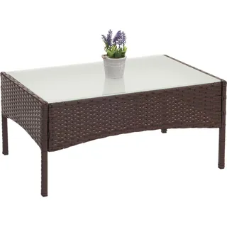 Poly-Rattan Gartentisch Halden, Beistelltisch Tisch mit Glasplatte braun-meliert - Braun