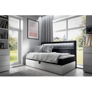 Boxspringbett Gästebett Kinderbett FABIAN Nr.2 100x200cm Weiss-Schwarz - Weiß, Schwarz