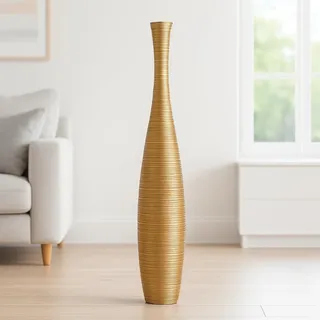 Leewadee Große Deko Bodenvase Für Dekozweige, Hohe Standvase Für Pampasgras, Design Holzvase, 65 cm, Gold
